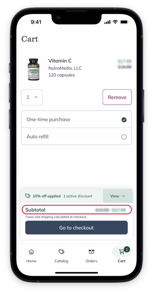 Finding your subtotal in your cart.