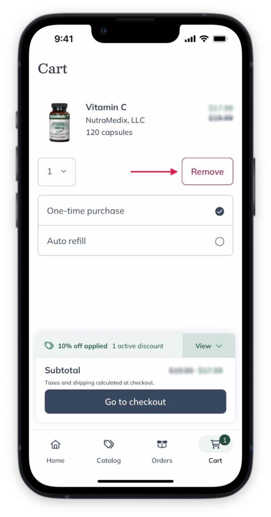 Removing an item from your cart.