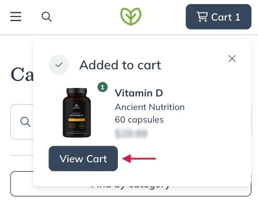 Click View cart to open the cart.