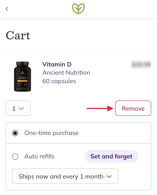 Select Remove to remove a product from your cart.