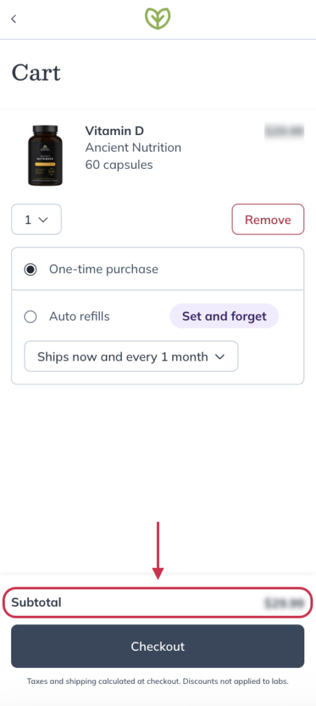 Reviewing the cart subtotal.