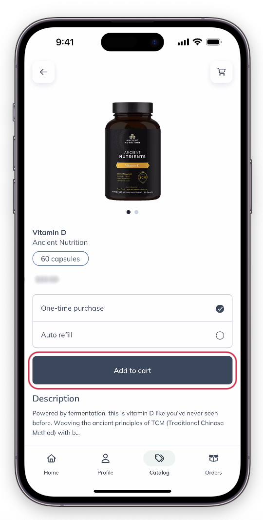 Tap Add to cart to add a product to your cart.