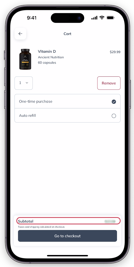 Finding your subtotal in your cart.
