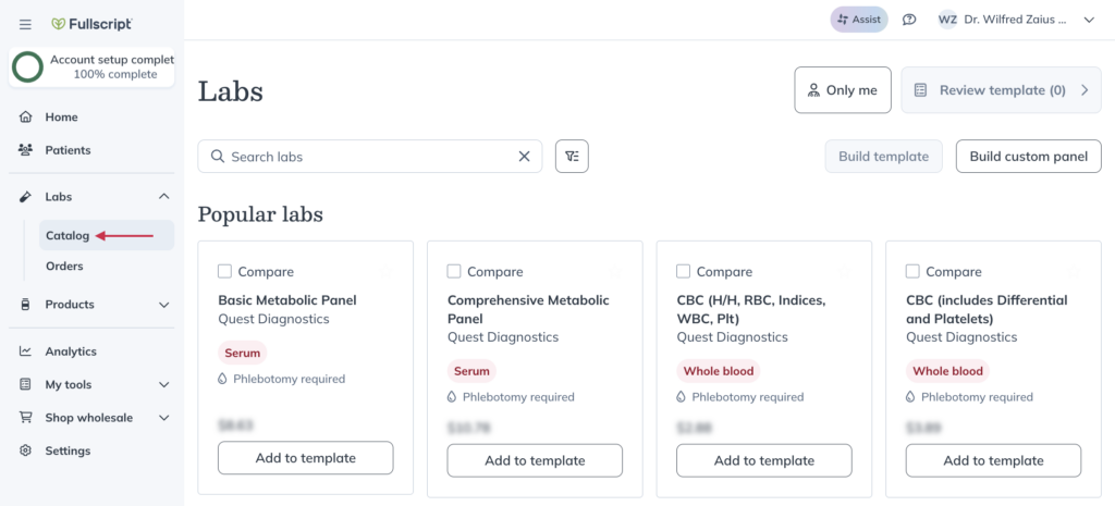 Click the Catalog tab under labs.
