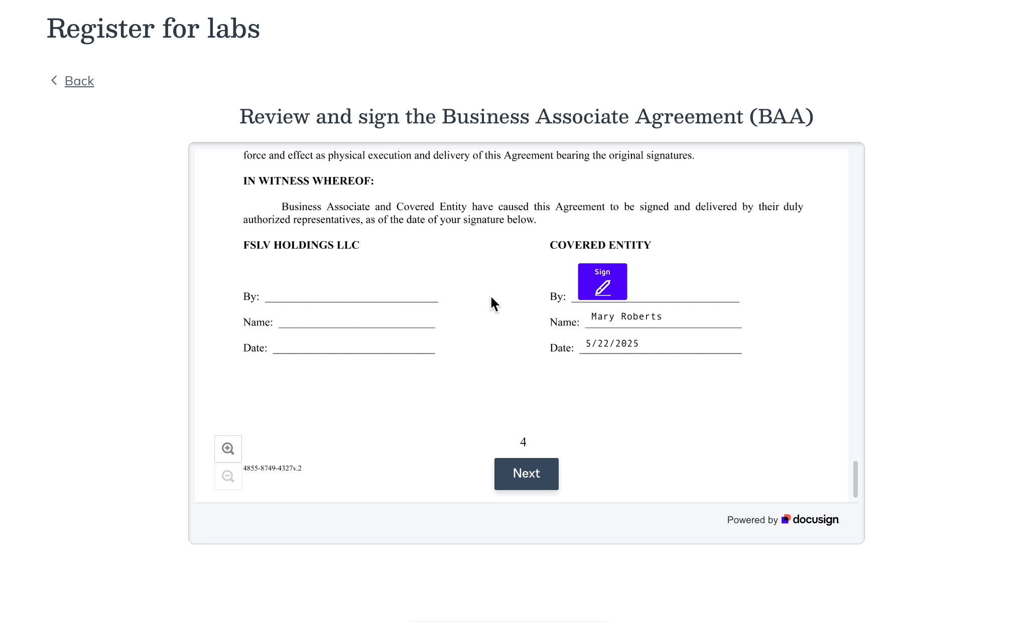 Using the docusign feature to complete th form.