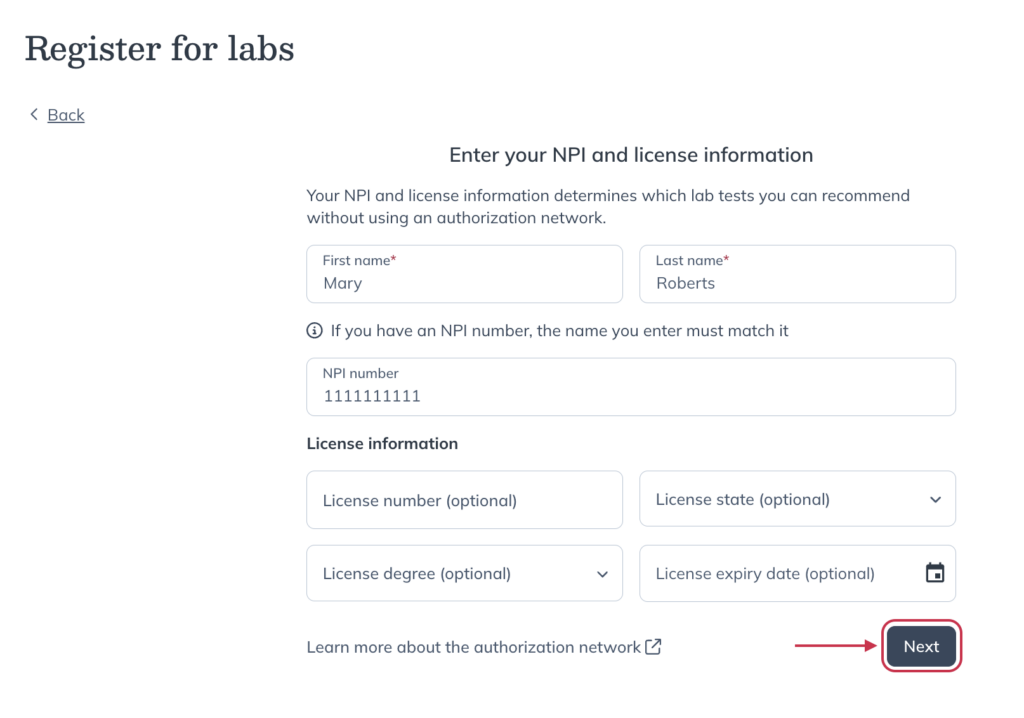 Click next after completing the form.