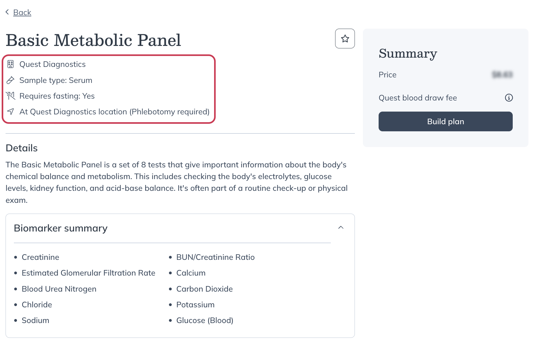 See key details for a lab test on the Test details page.