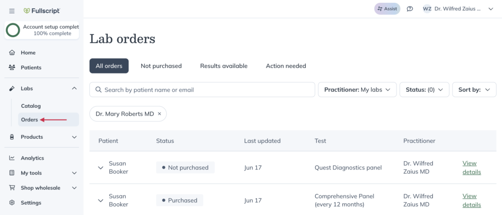 Click the Labs Orders tab.