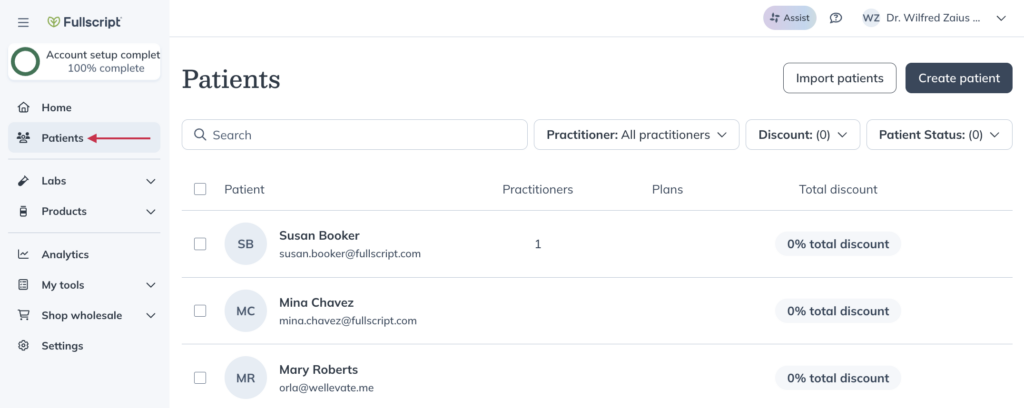 Click the Patients tab.