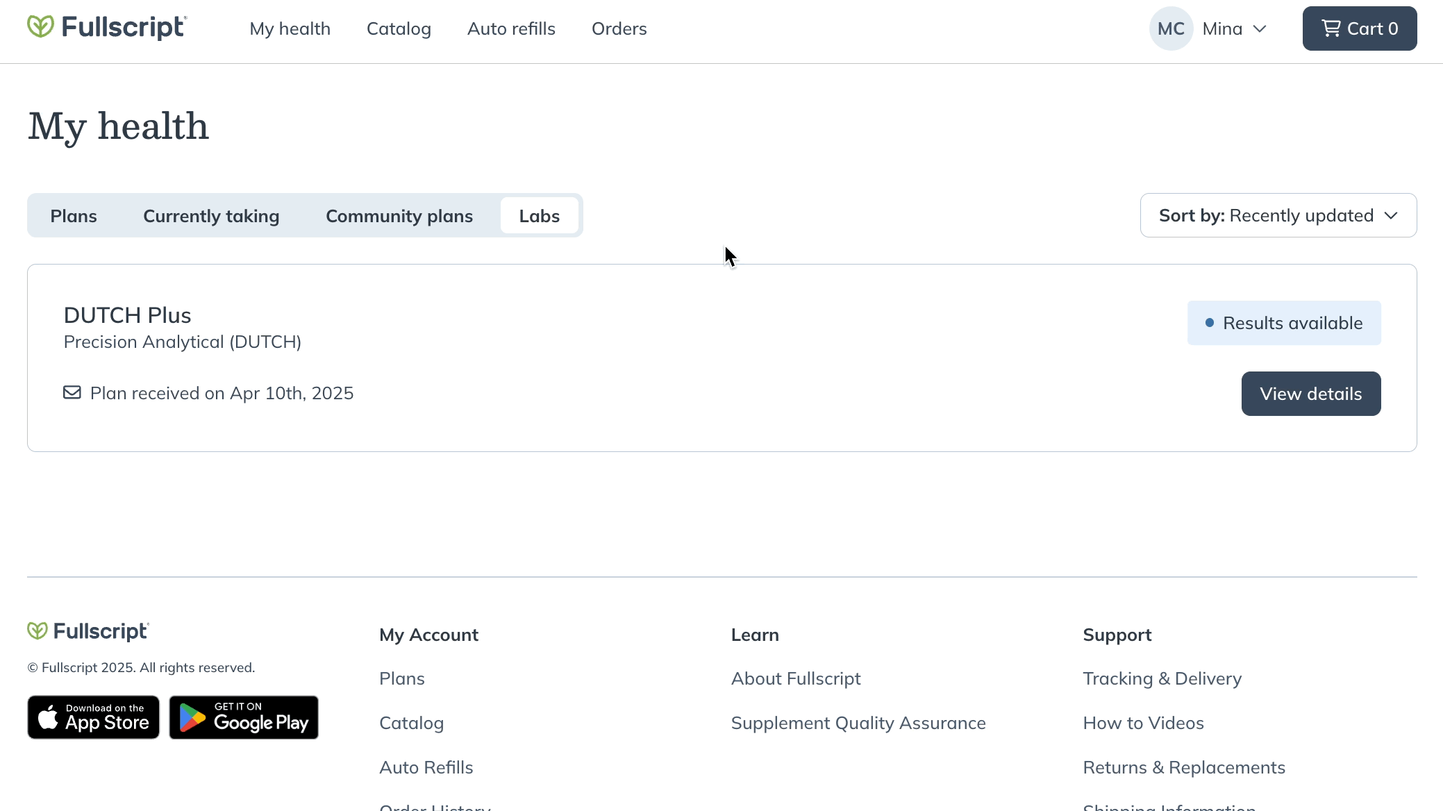 View your testing results right from your Fullscript account.