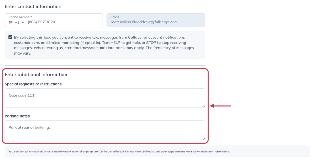 Adding additional notes for your Getlabs specialist.