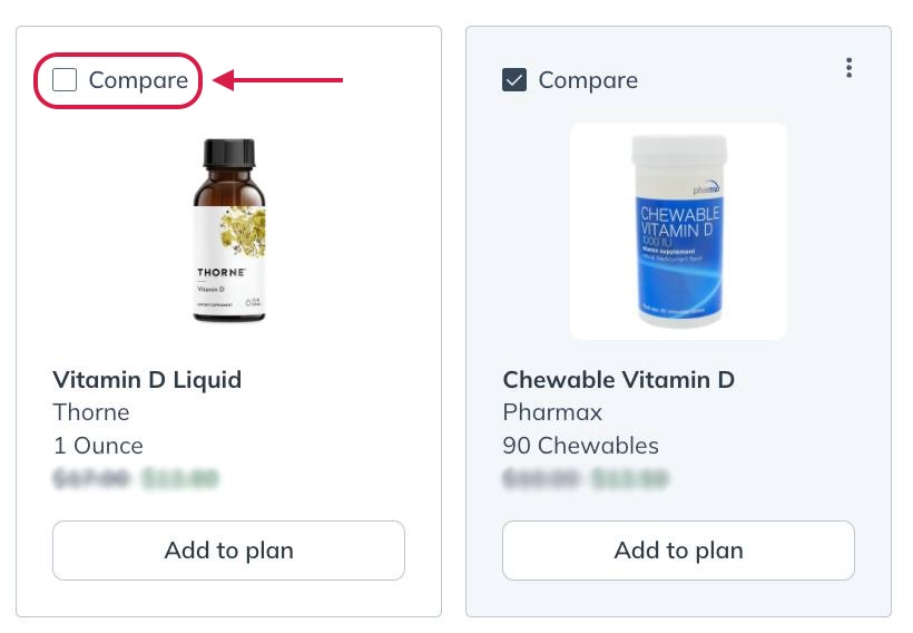 Selecting a second product to compare from your search results.