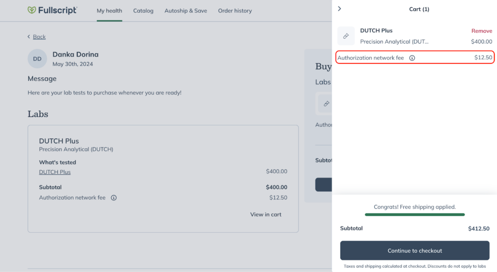 Circling the authorization network fee line item during patient checkout.