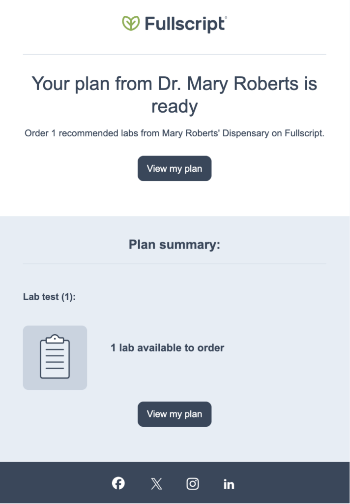 Email visual of a plan being sent to a patient.