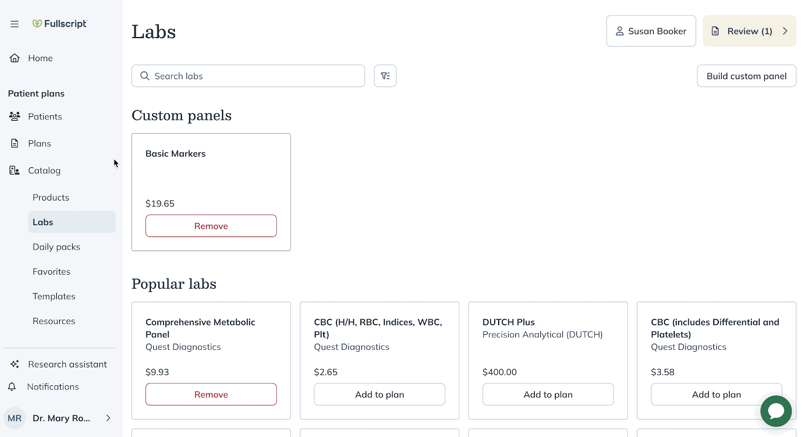 Searching the product catalog after selecting products in the left-hand side.