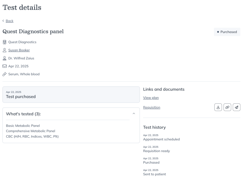 The test details page.