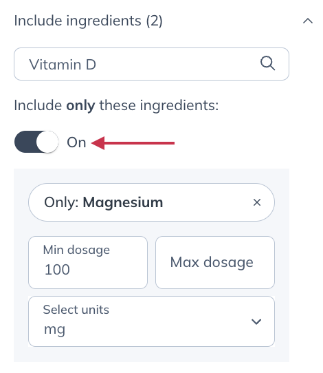 Only these ingredients toggle.