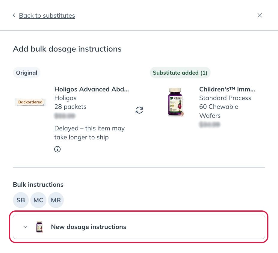 Click the chevron to open the dosage instructions tool.