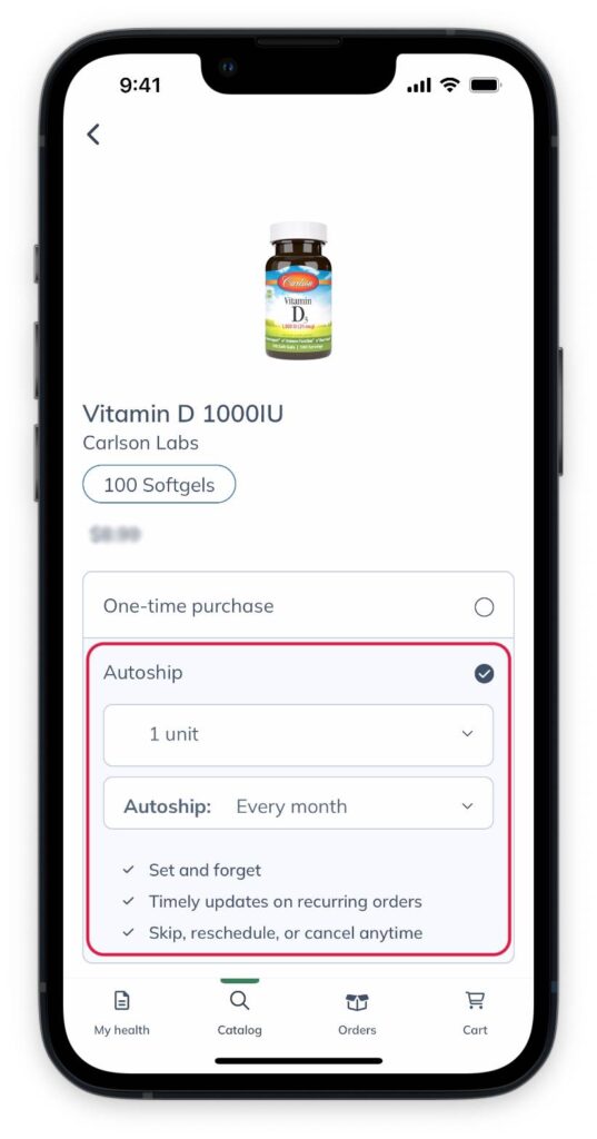 Setting up Autoship from a product card.