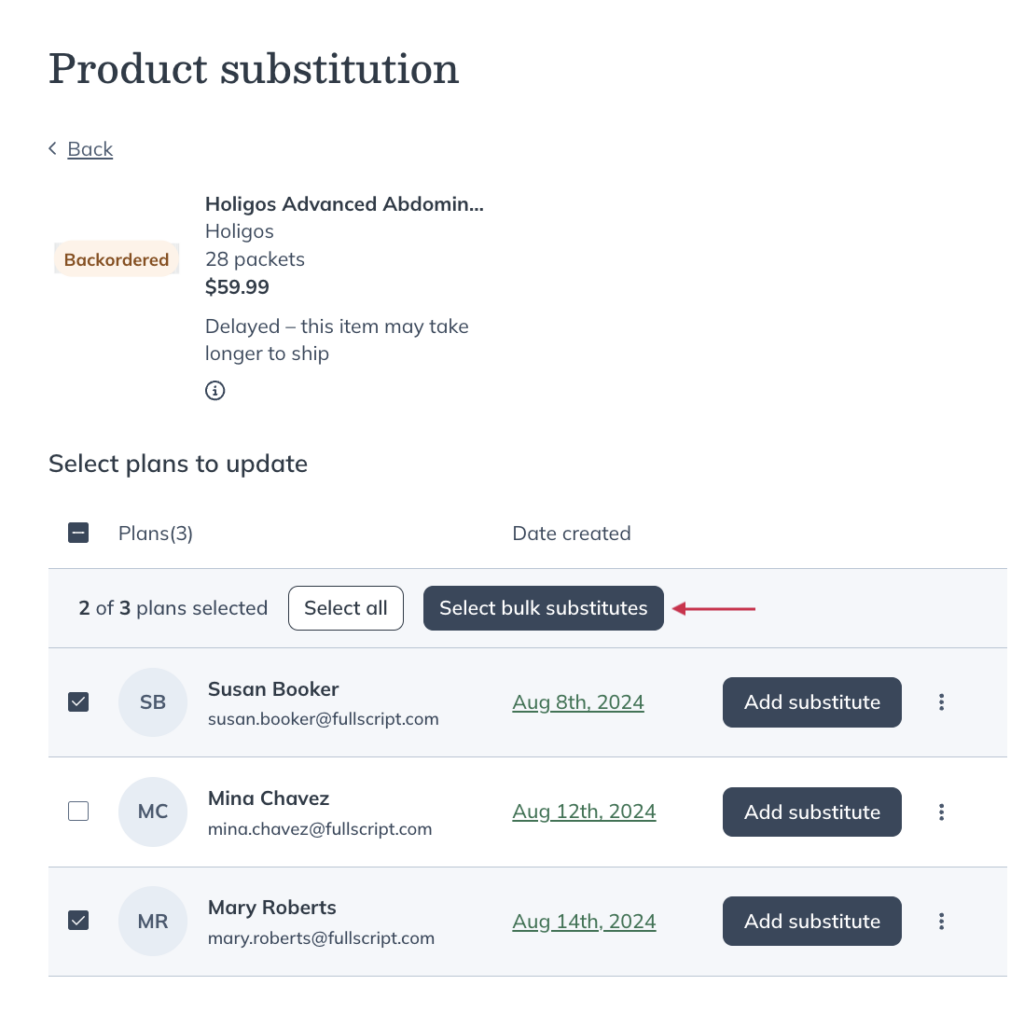 Select bulk substitutes button