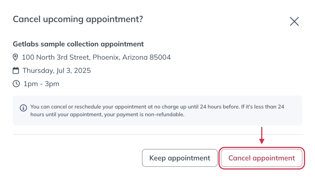 Click Cancel appointment.