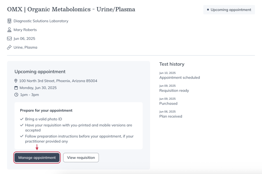 Click Manage appointment.
