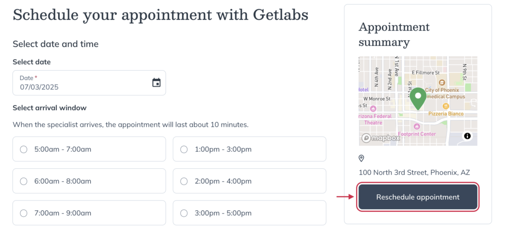 Click Reschedule appointment.