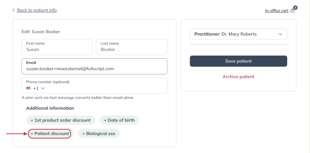 Adding an additional discount to a patient's profile.