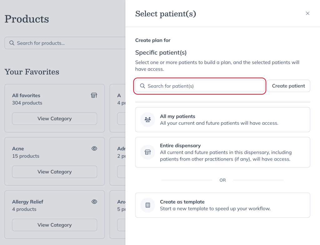 Use the search bar to find and select patients.