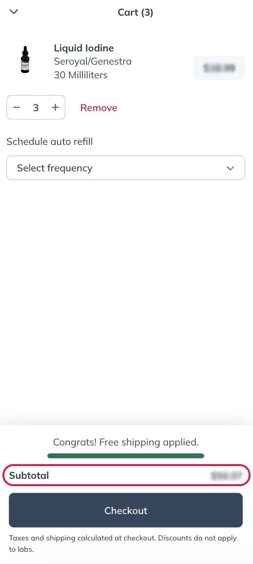 Reviewing the cart subtotal.