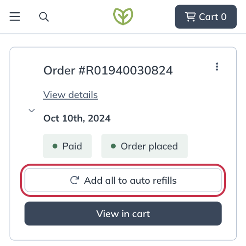 Add all to auto refills from the Order history page.