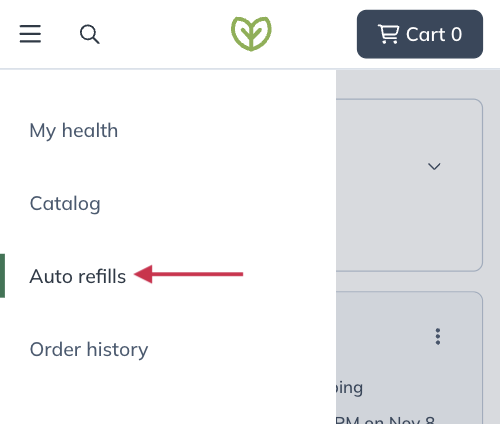 The auto refills tab