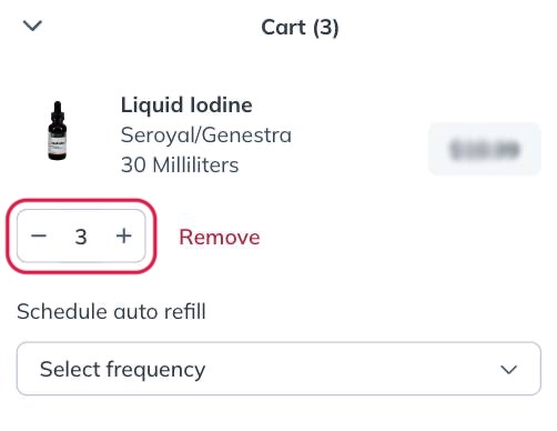 Adjusting quantities using the quantity selector.