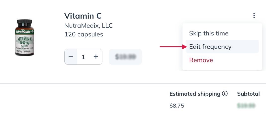 Changing the shipping frequency for an auto refill of an individual product.