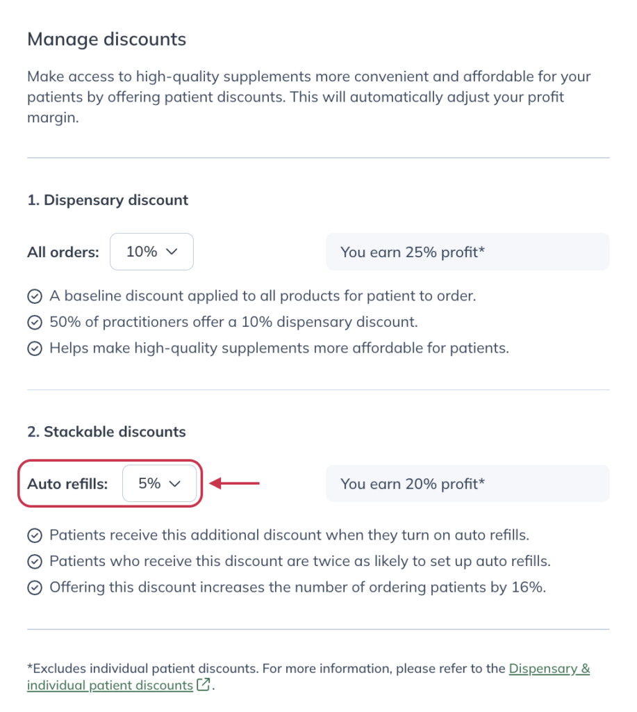 Adjusting the auto refills discount from the financials and discounts page.