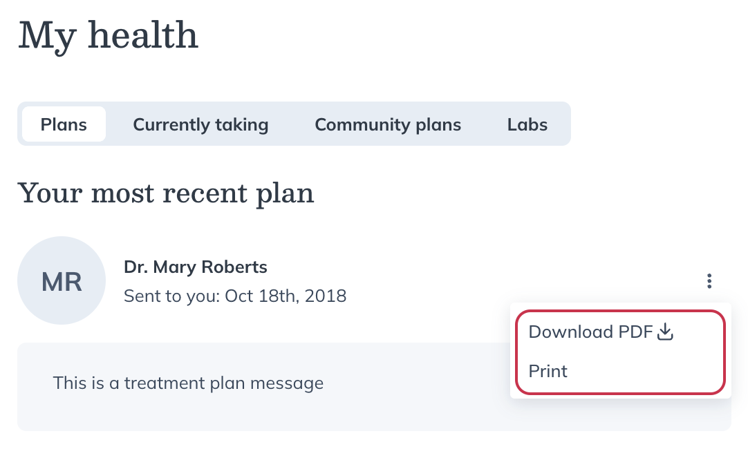 Download or print a copy of a plan in a patient account.