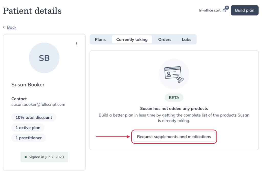 Request supplements and medications button.