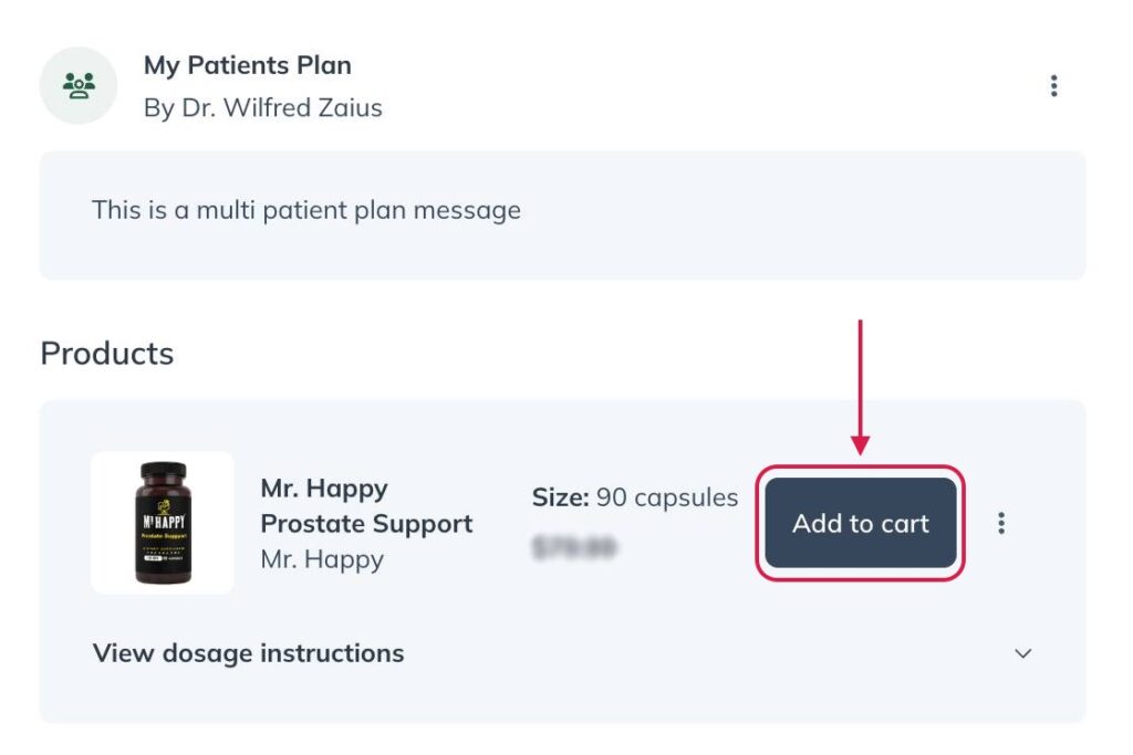 Adding an individual product to a patient cart from a community plan.