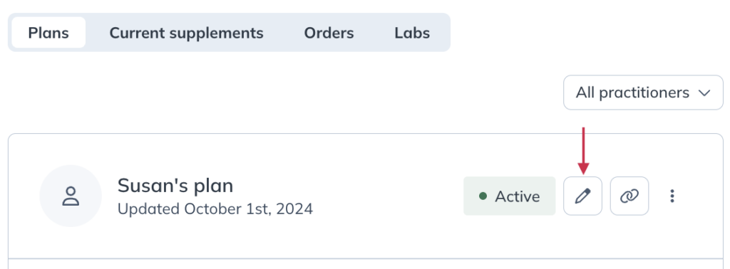 The edit button over a patient plan.