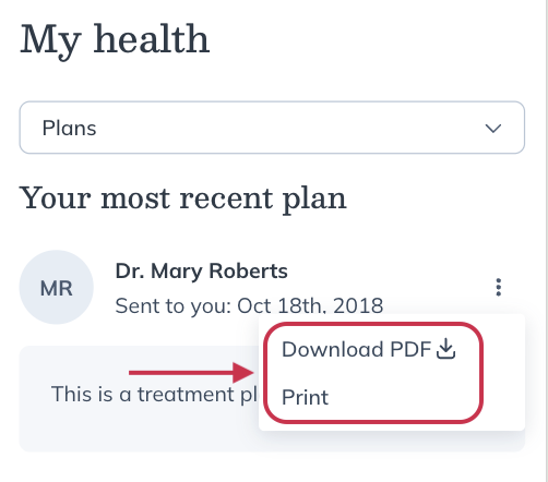 Download or print a copy of a plan in a patient account.