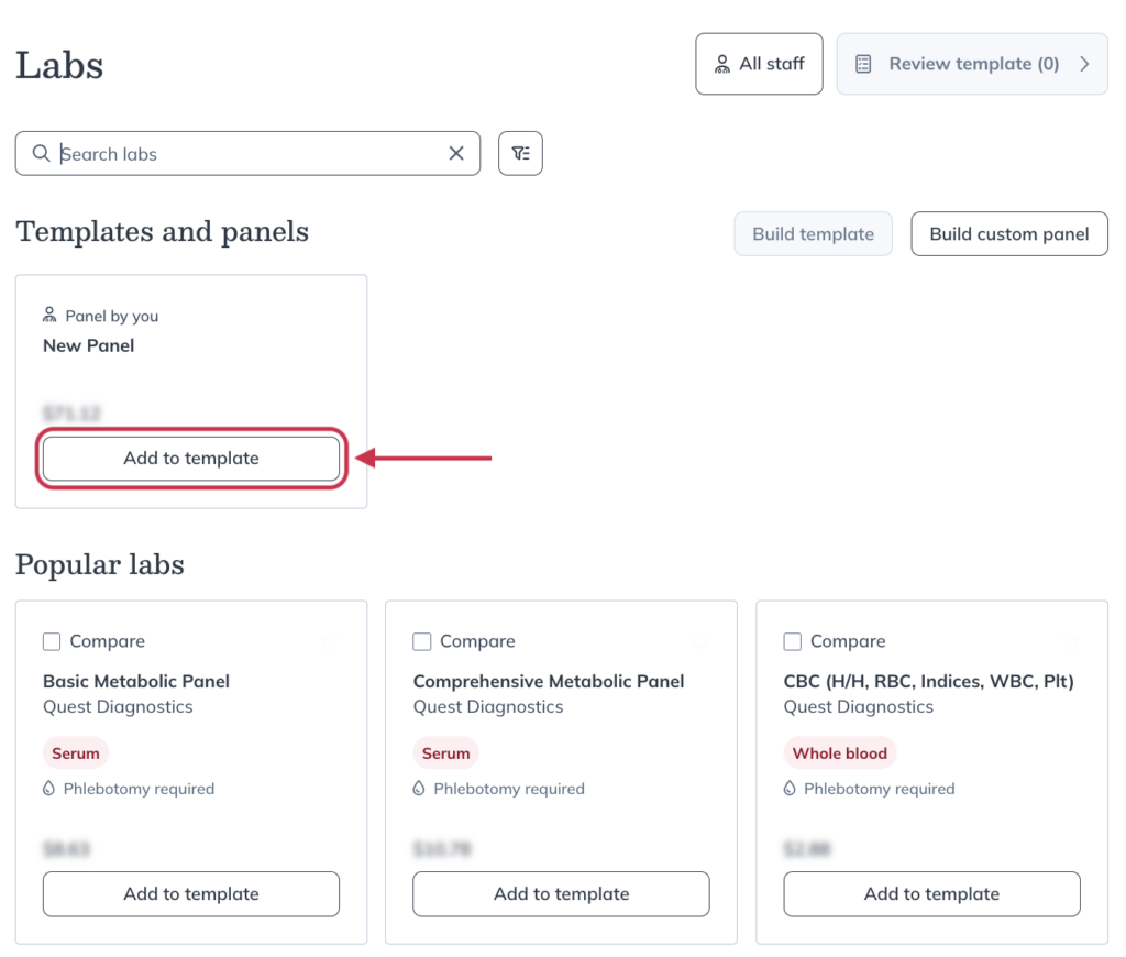 Adding a custom panel to a labs template.