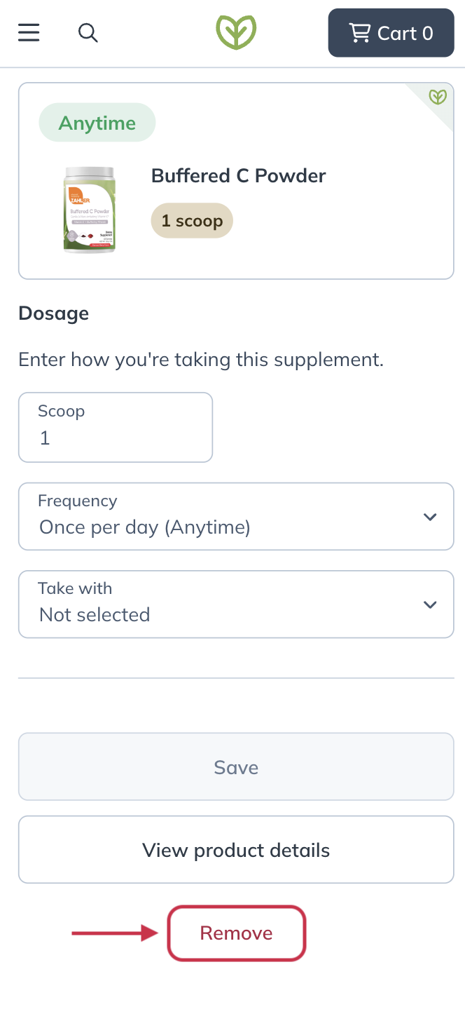 Removing a product from your current supplements.