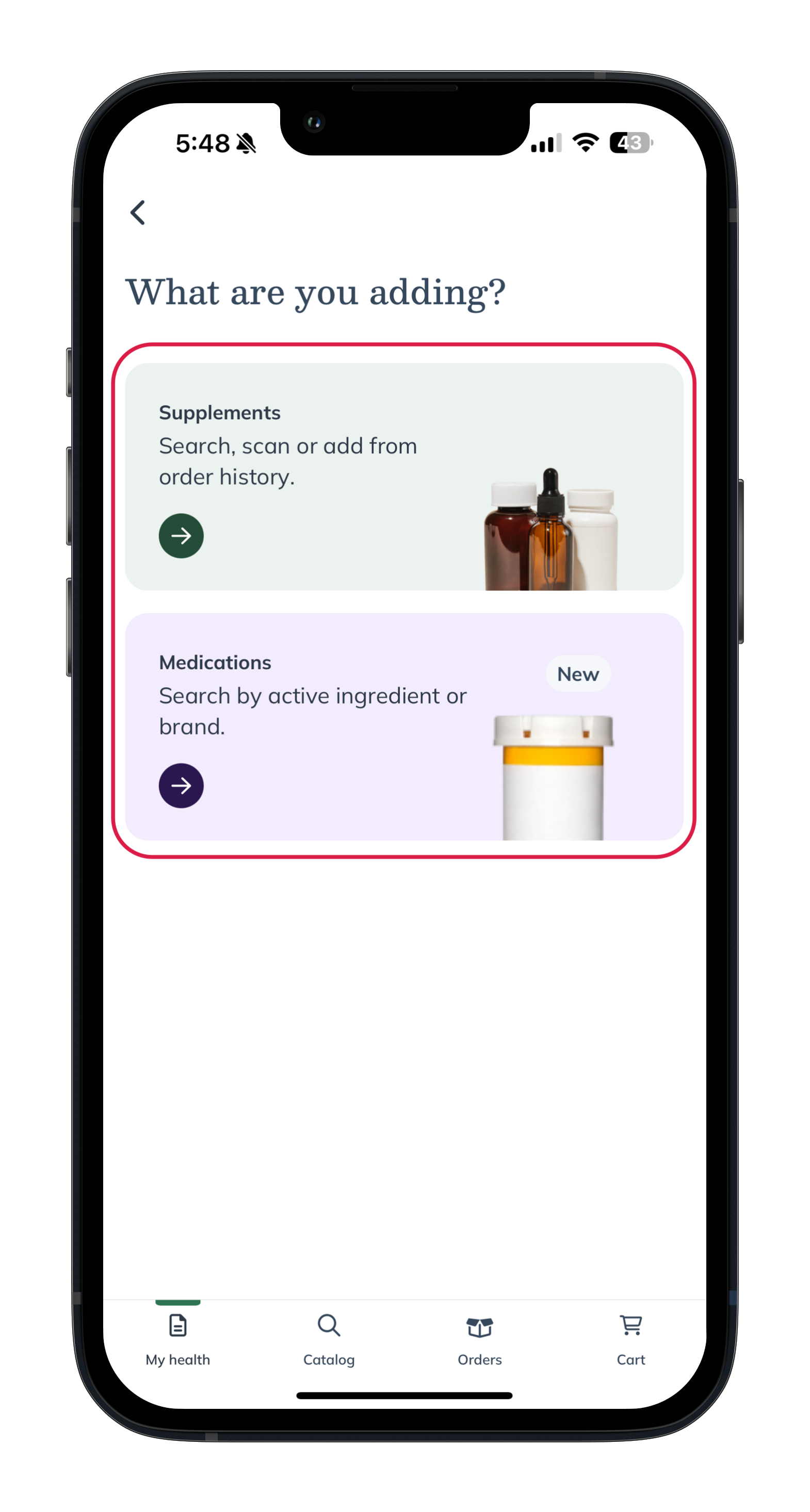 Select supplements or medications for upload.