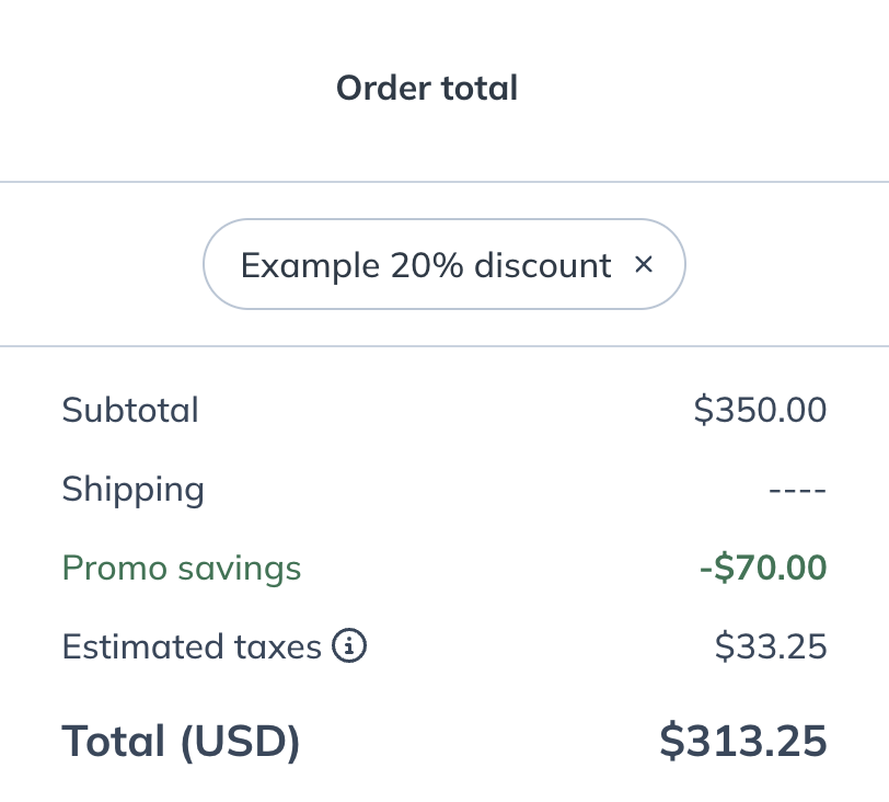 Select Apply. You'll see the applied discount at the top of your screen and in your total breakdown.