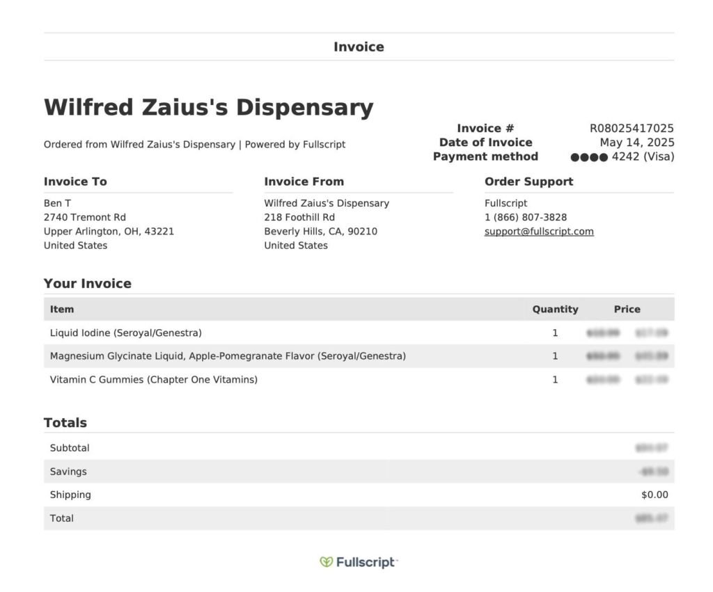 An example of a patient invoice.