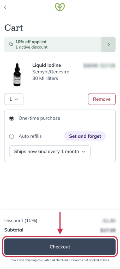 Tapping Checkout to place the order.