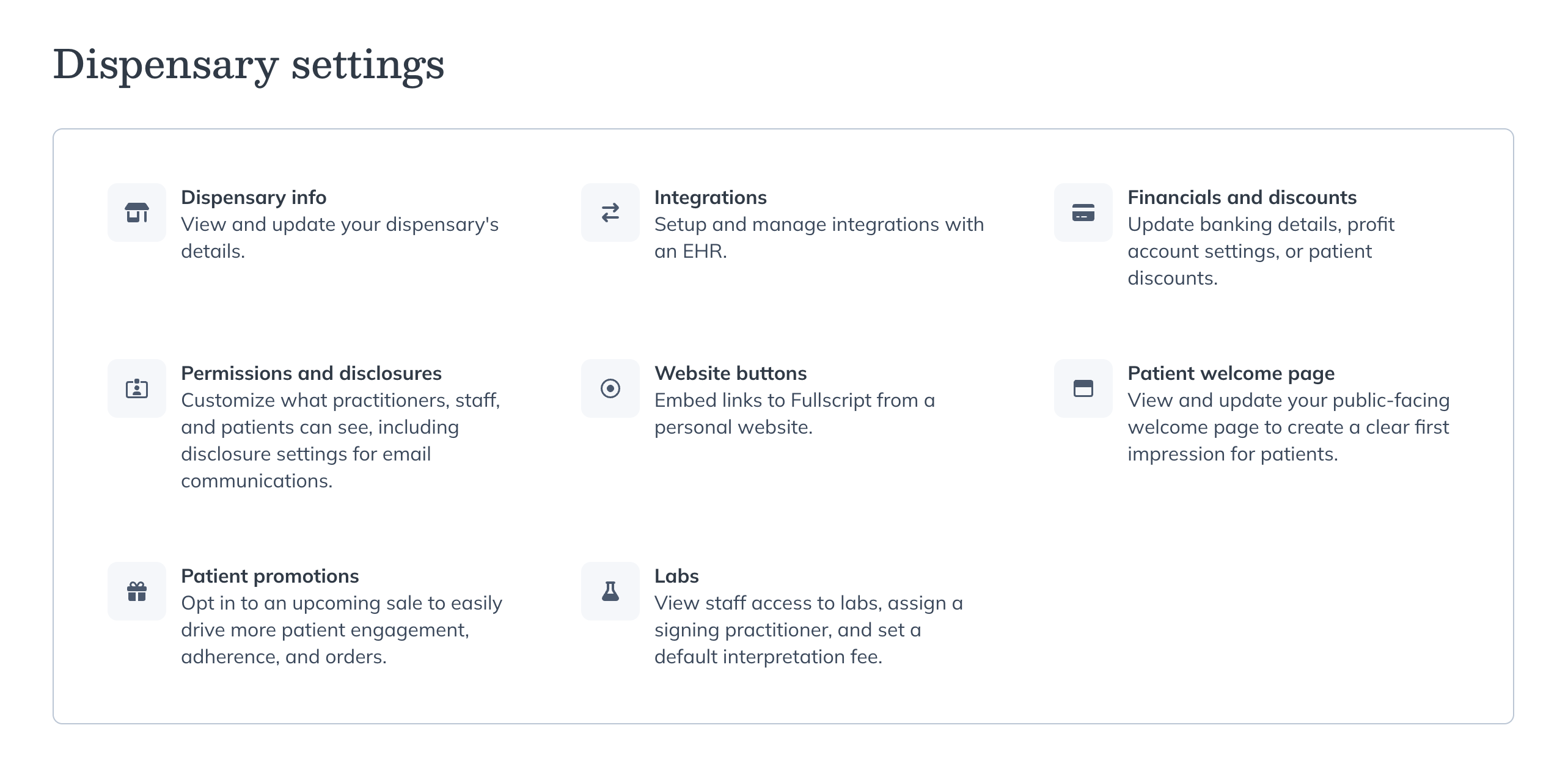 A glimpse at the dispensary settings page.
