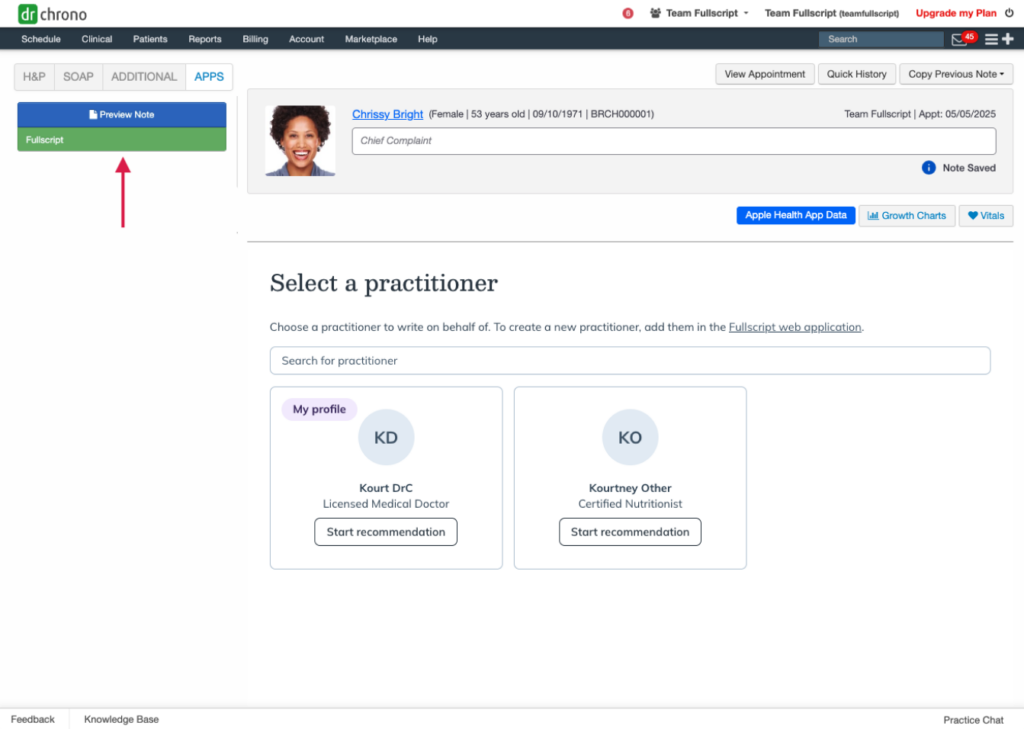 Click Fullscript in the Apps tab.