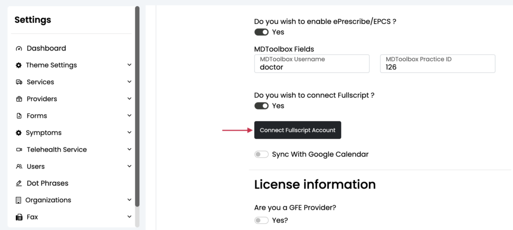 Clicking the Connect Fullscript Account button.