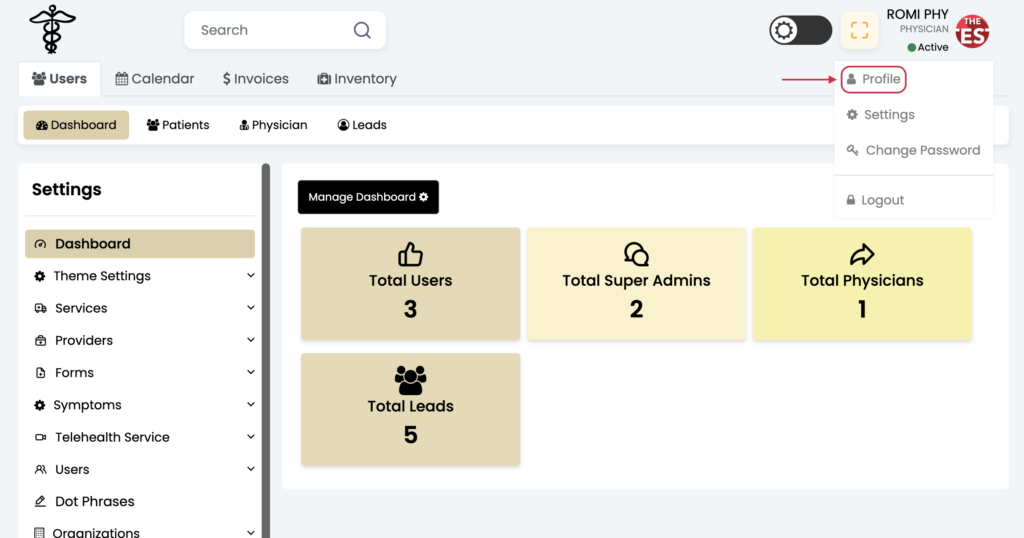 Select Profile from the dropdown.